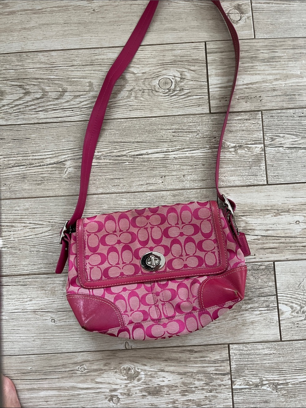 Coach Fuchsia Signature Canvas Crossbody Bag